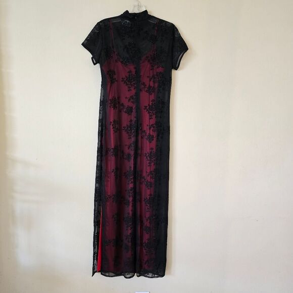 ARIANA By RACHEl KAYE Elegant Black and Red Mesh Maxi Dress Size  8p Y2K Gothic - Picture 5 of 10